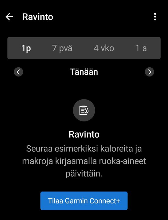 Connectin Ravinto-n�kym�, kun k�ytt�j� ei ole Connect+ -tilaaja