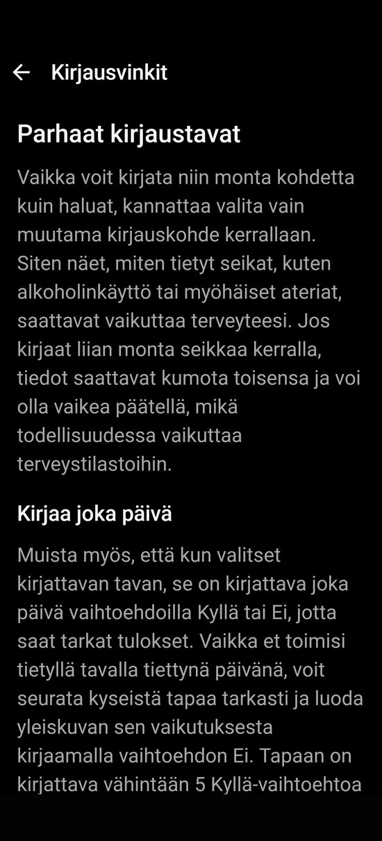 Ohjeita kirjausten valintaan