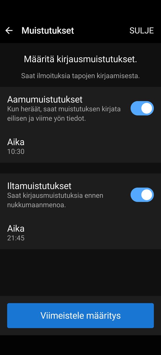 Muistutusten aikataulu