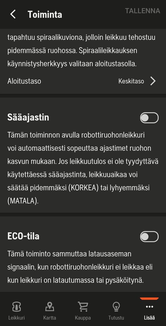 Husqvarnan asetukset 2/2