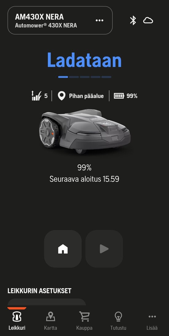 Husqvarnan sovelluksen päänäkymä