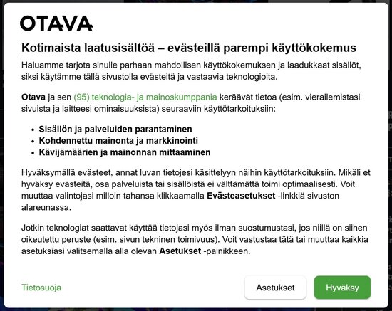 Otavamedian evästekyselyn päänäkymä 28.8.2026