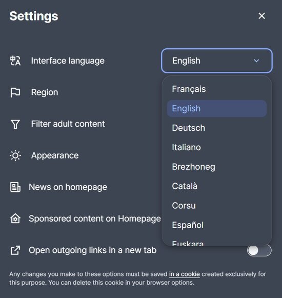 Valittavissa olevat käyttöliittymän kielet
