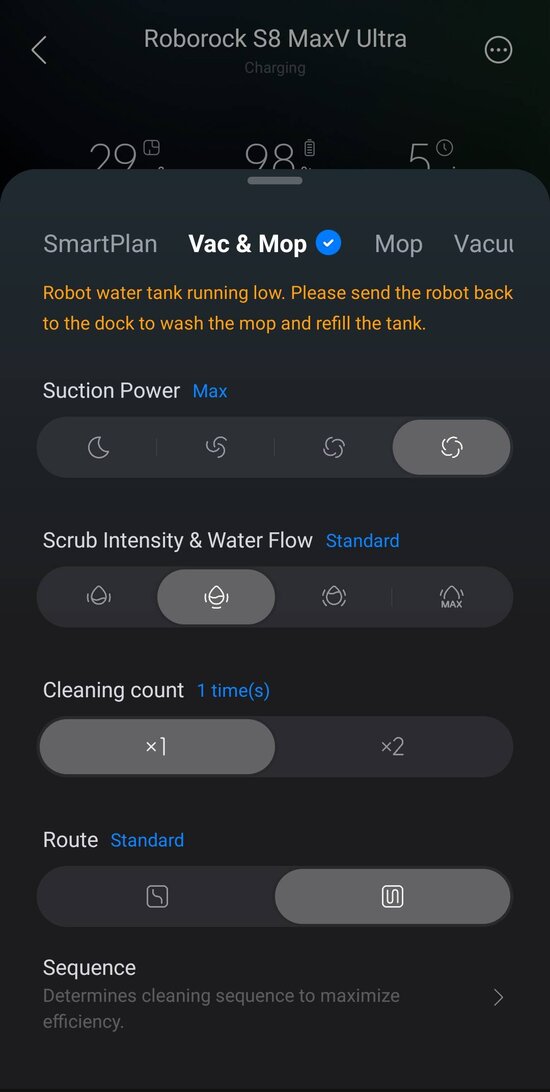 Cleaning settings