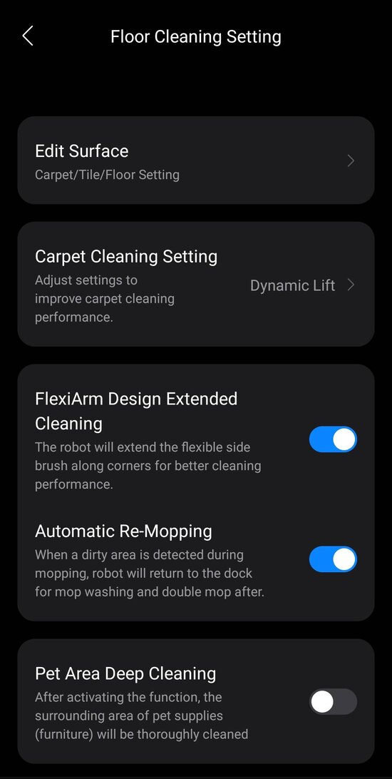 Cleaning settings 1/2