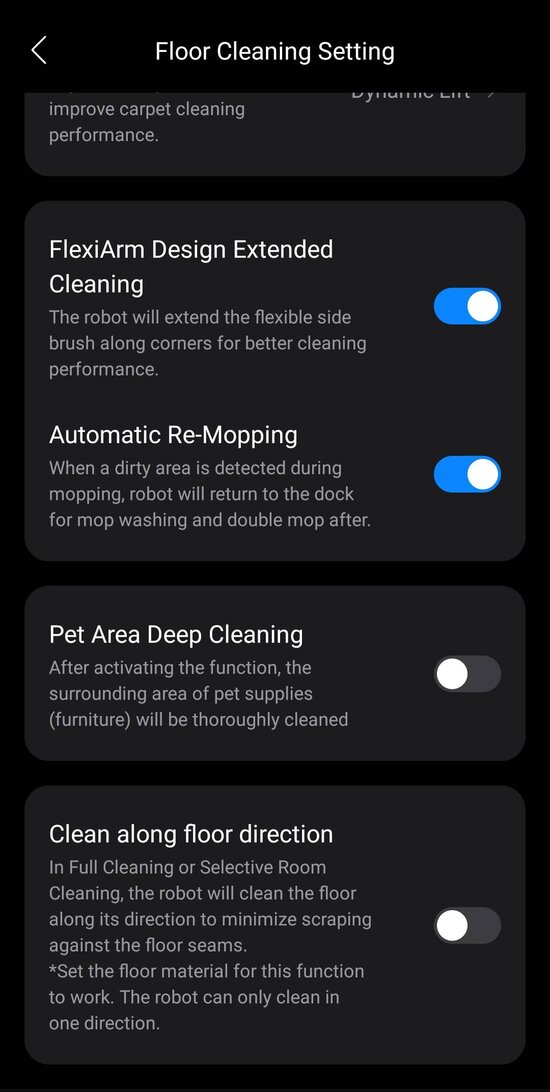 Cleaning settings 2/2