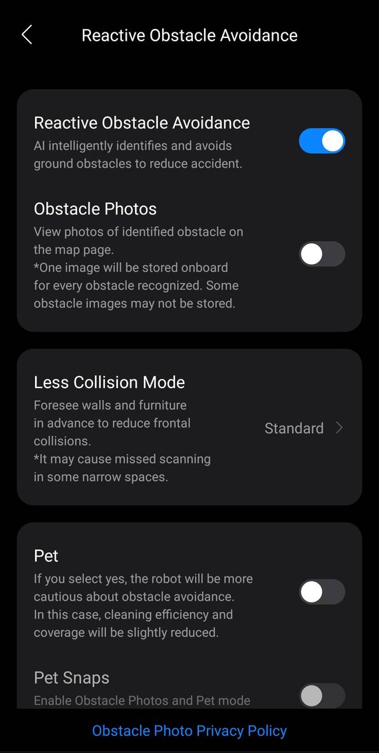 Roborock obstacle avoidance settings 1/2