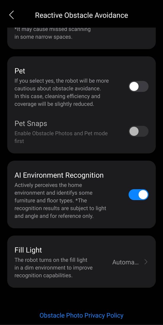 Roborock obstacle avoidance settings 2/2