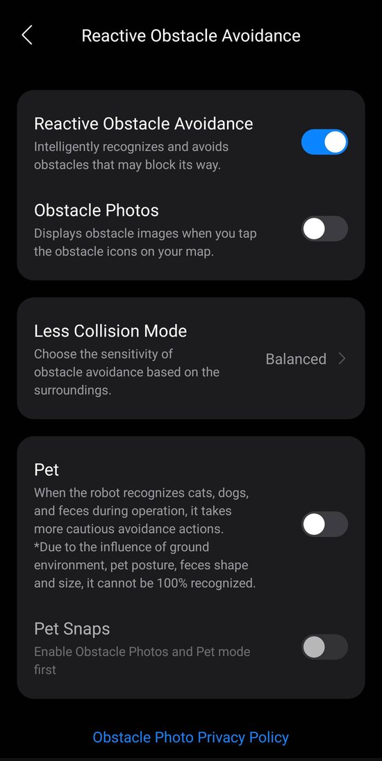 Obstacle avoidance settings