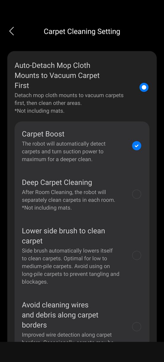 Carpet cleaning settings 1/2