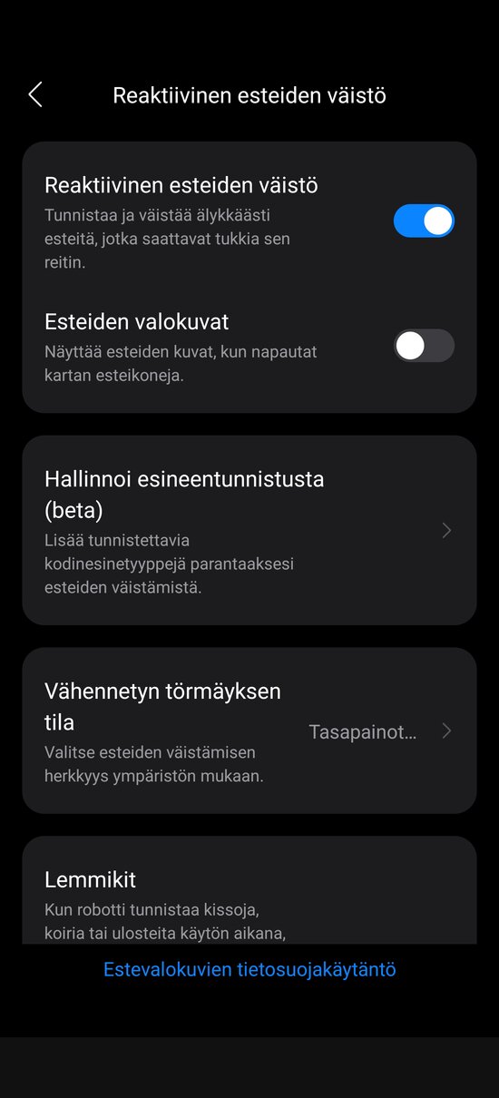 Esteiden väistelyn asetuksia 1/2