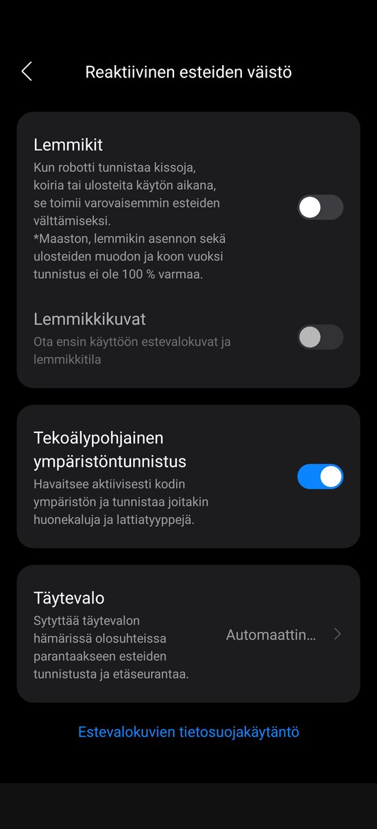 Esteiden väistelyn asetuksia 2/2