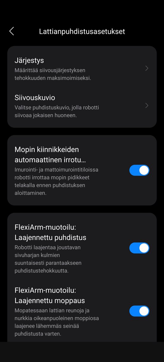 Lattioiden puhdistuksen asetuksia 1/2