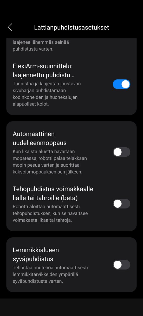 Lattioiden puhdistuksen asetuksia 2/2