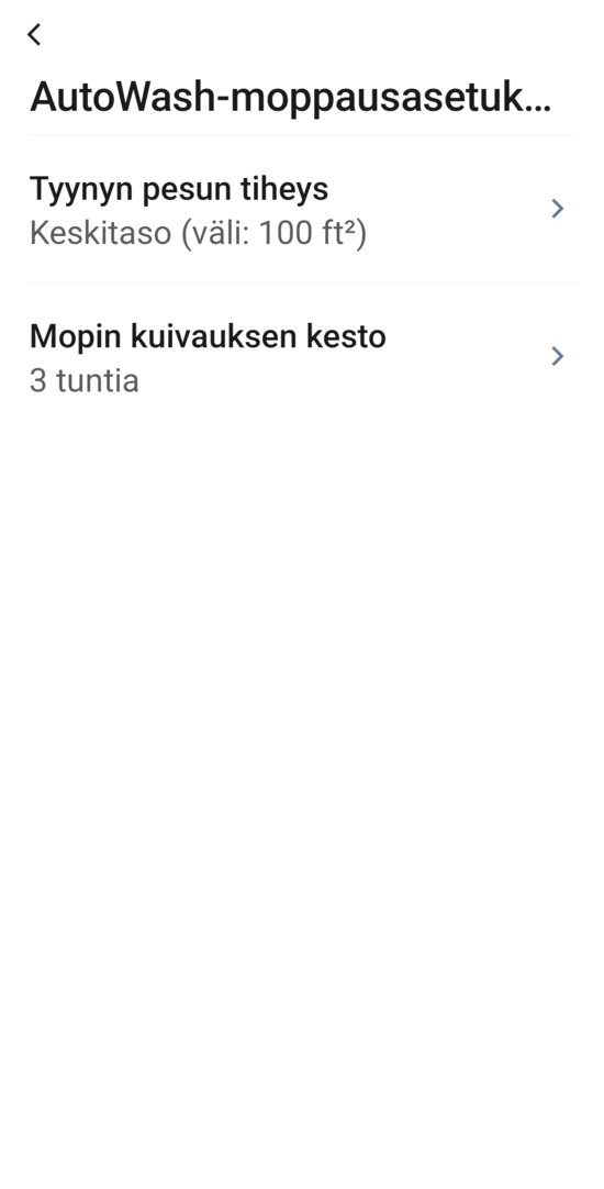 Roomban telakan asetukset