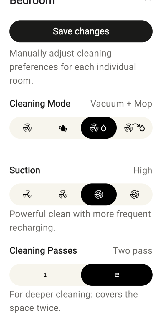 Cleaning preferences for one, specific room 1/2