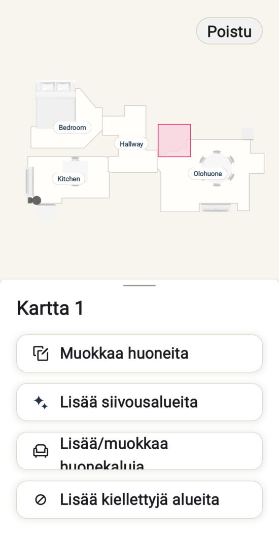 Karttojen muokkauksen päänäkymä
