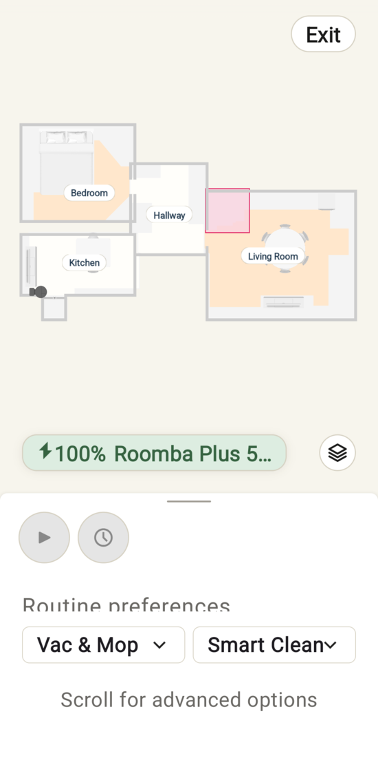 Starting the cleaning process through the app