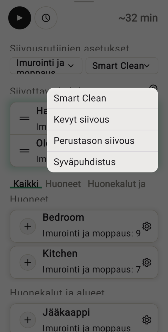 Siivouksen tarkkuuden valinta