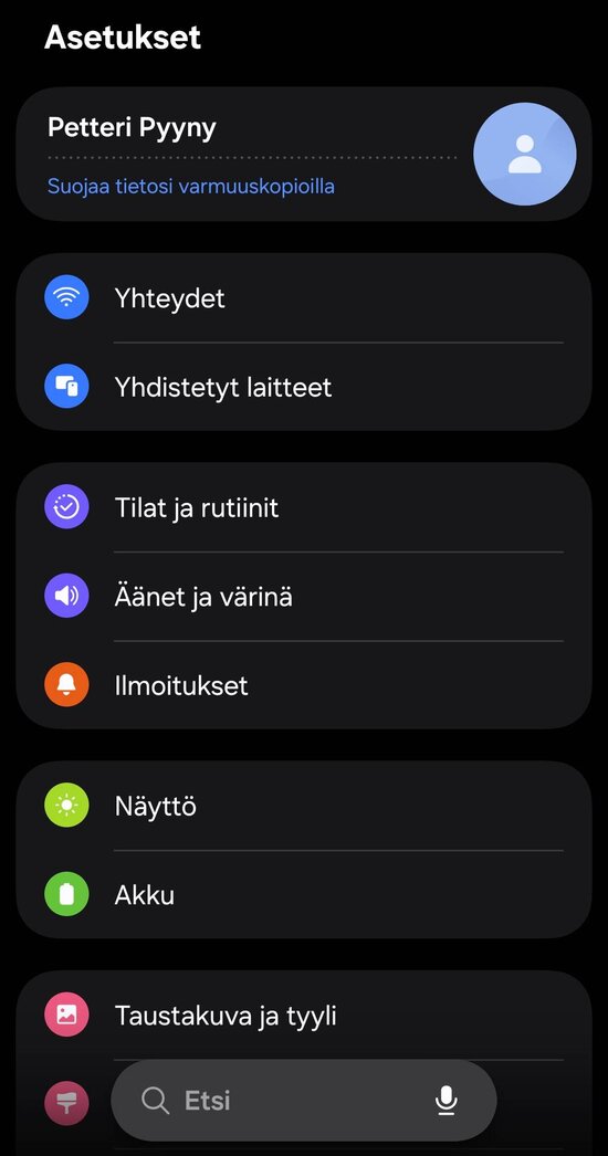 Samsungin asetuksia 1/2