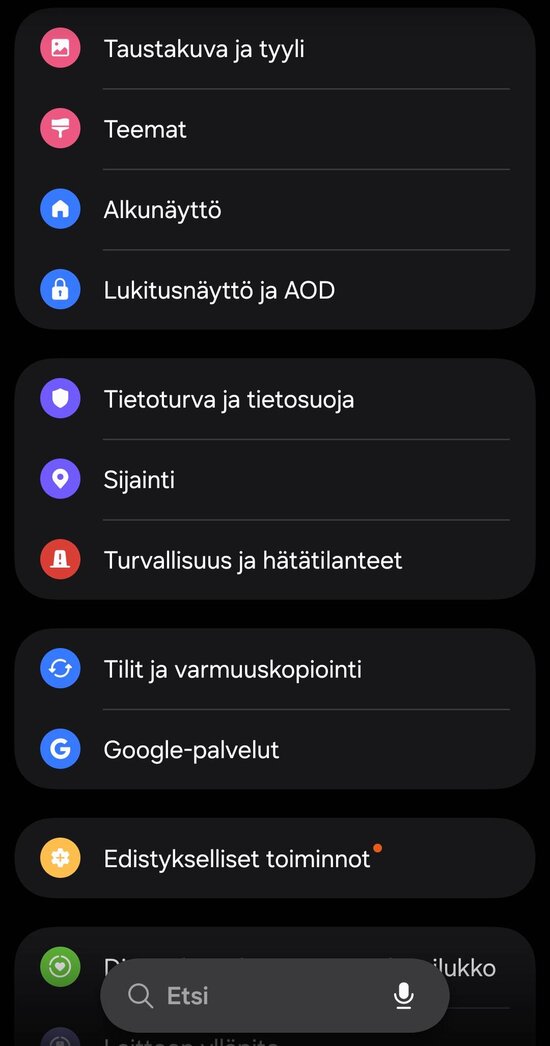 Samsungin asetuksia 2/2
