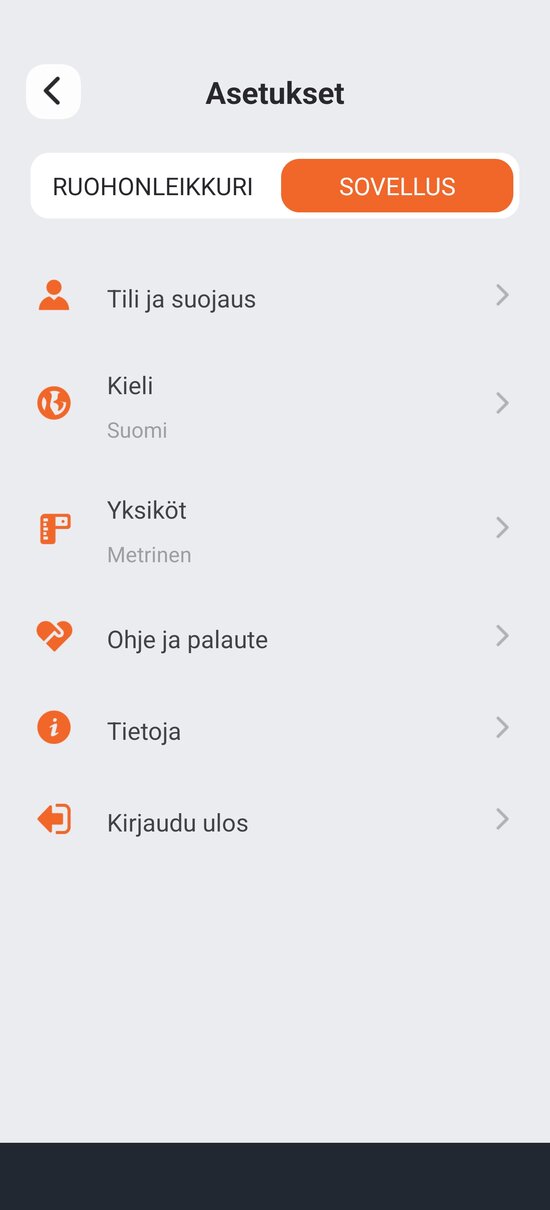 Sovellusasetusten päävalikko