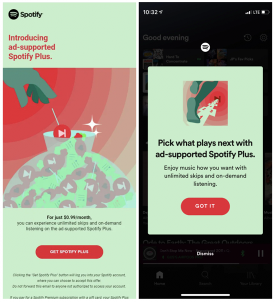 Spotify Plus -ilausmallin mainos