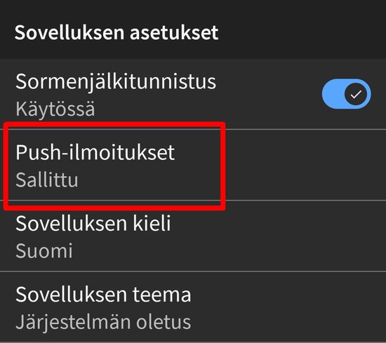 Suomi.fi -sovelluksen asetukset