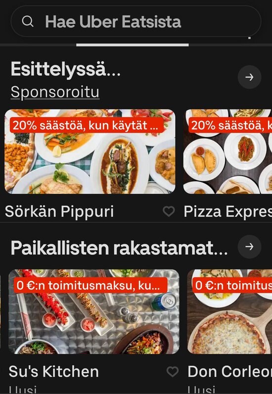 Uber Eatsin näkymä Helsingissä