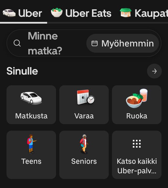 Uber Eats -valikko