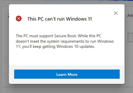 Windows 11 ja Secure Boot -varoitus