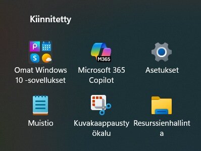 Klikkaa Asetukset -valintaa käynnistysvalikossa