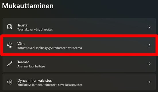 Valitse kohta Värit