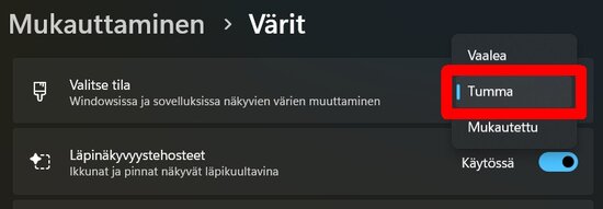 Valitse tumma teema käyttöön