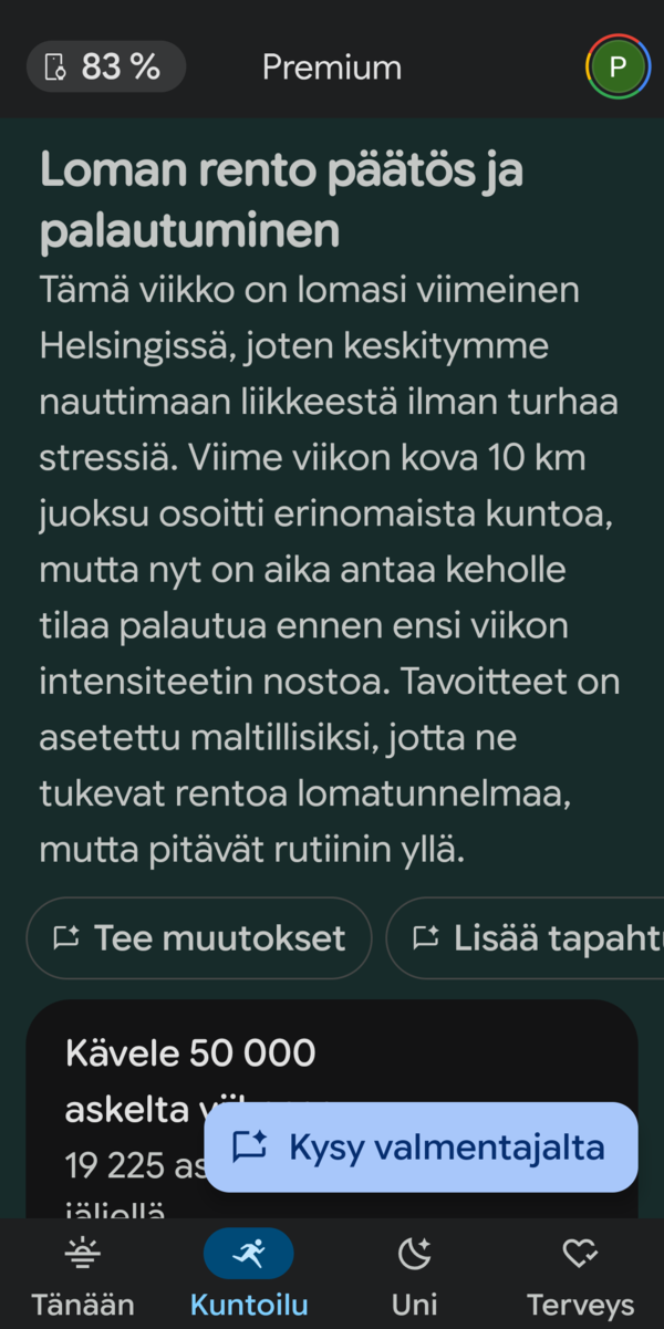Google Healthin Kuntoilu -n�kym� 1/7