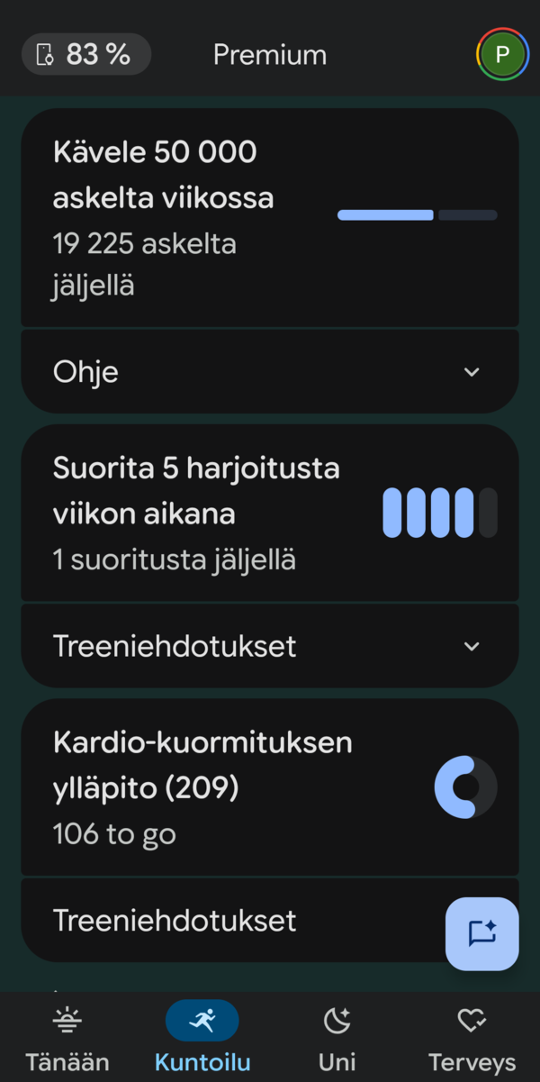 Google Healthin Kuntoilu -n�kym� 2/7