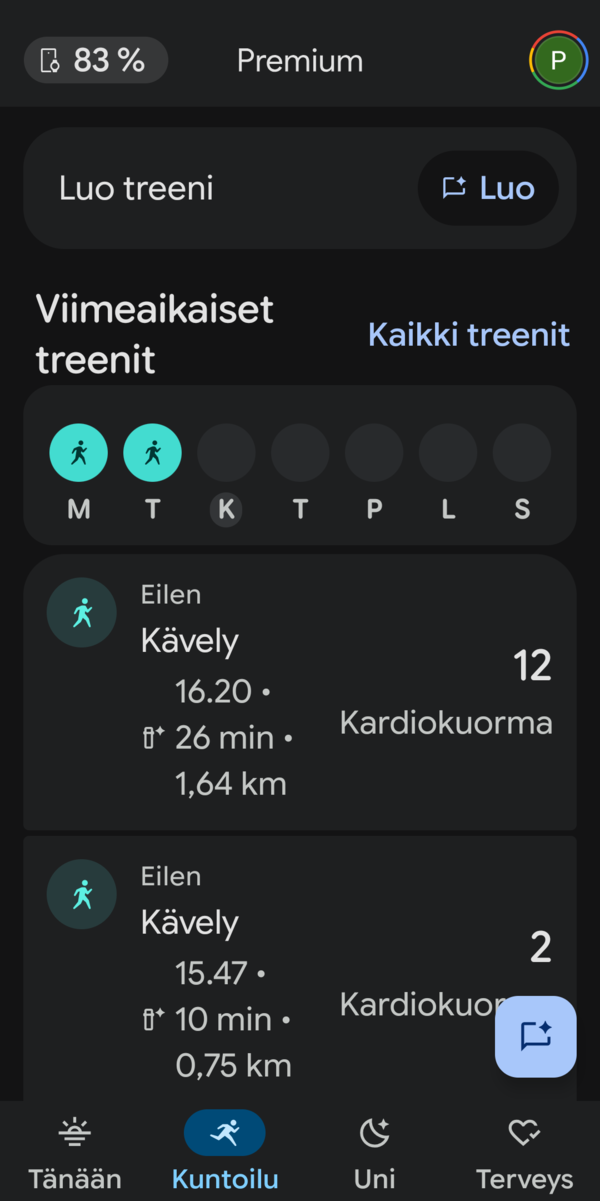 Google Healthin Kuntoilu -n�kym� 4/7