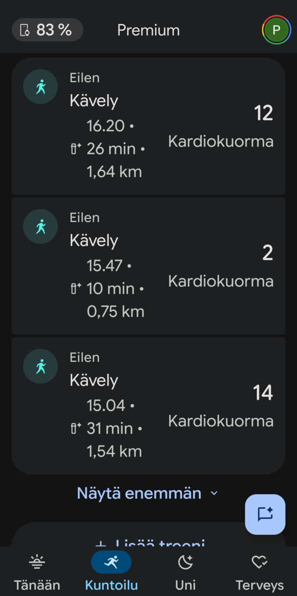 Google Healthin Kuntoilu -n�kym� 5/7