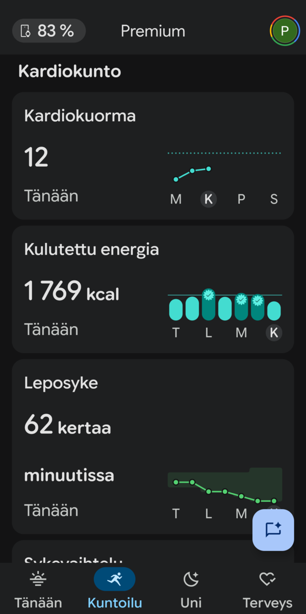 Google Healthin Kuntoilu -n�kym� 6/7