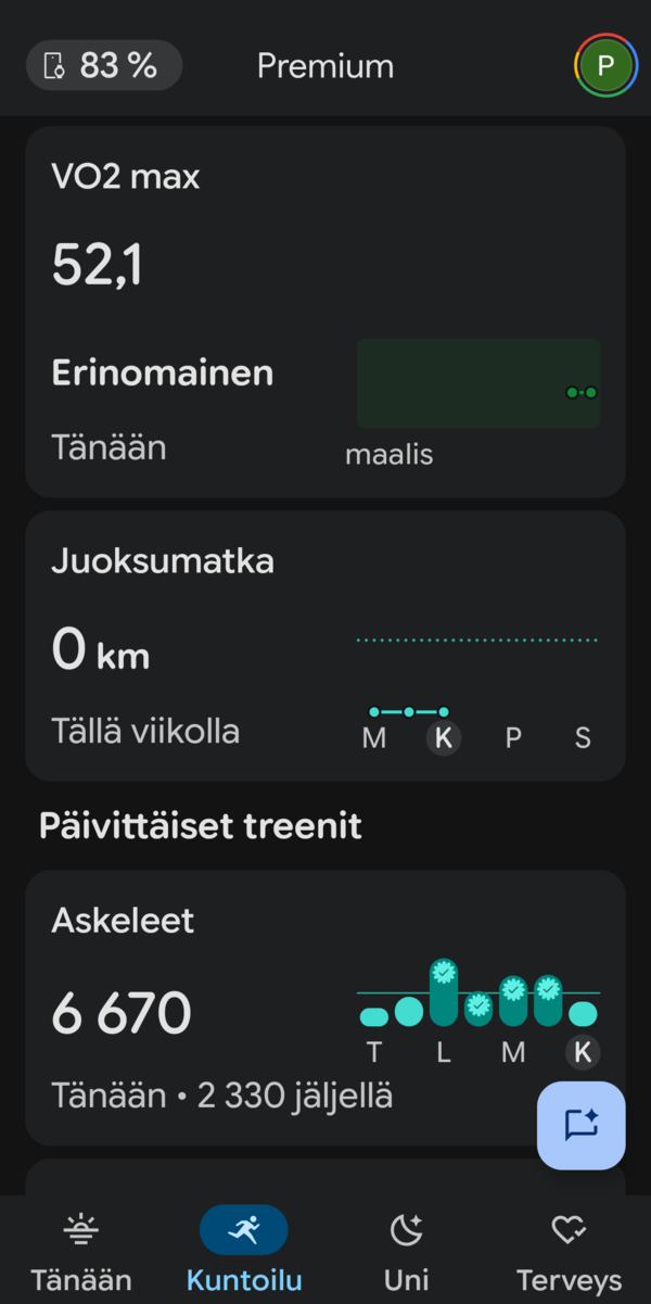 Google Healthin Kuntoilu -n�kym� 7/7