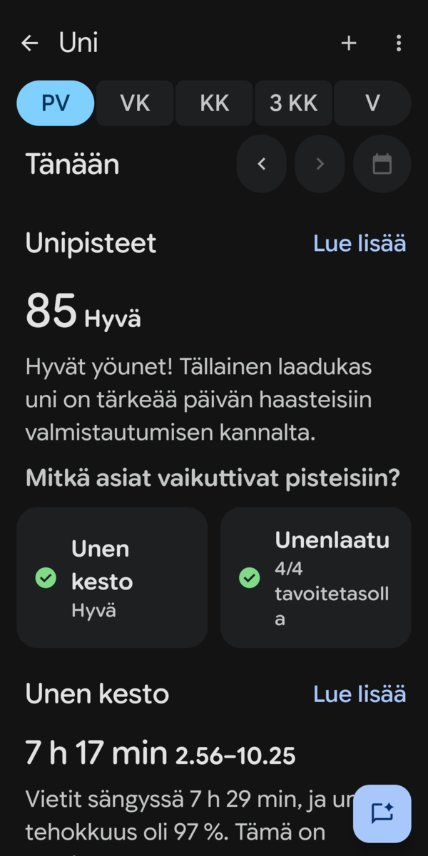 Y�unien tiedot 1/2