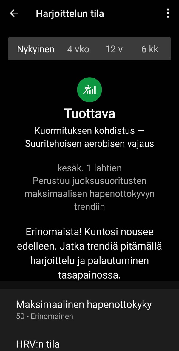 Harjoittelun tila juuri nyt