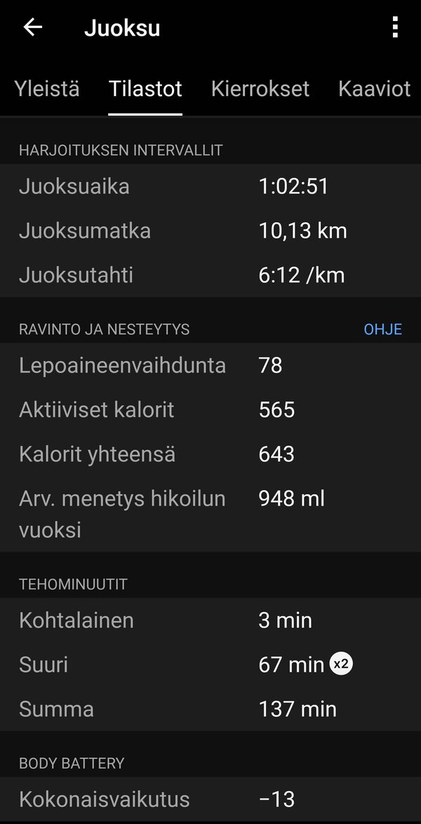 Garmin Fenix 8:n kerm dataa yhdelt juoksulenkilt, 6/20