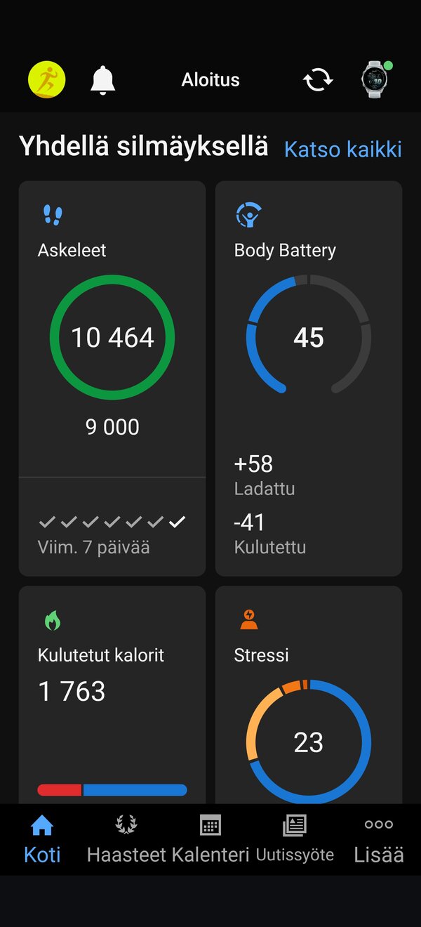 Garmin Connect, etusivu 2/3