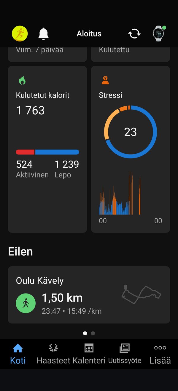 Garmin Connect, etusivu 3/3
