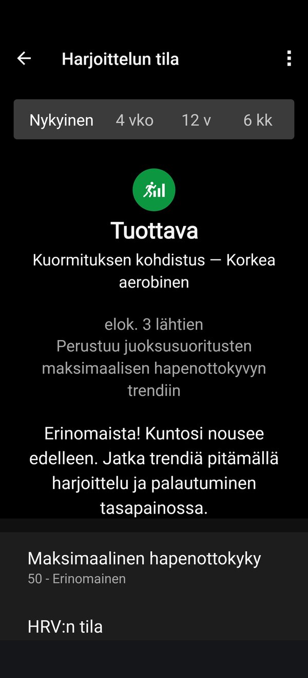 Garmin Connect, harjoittelun tila 1/3