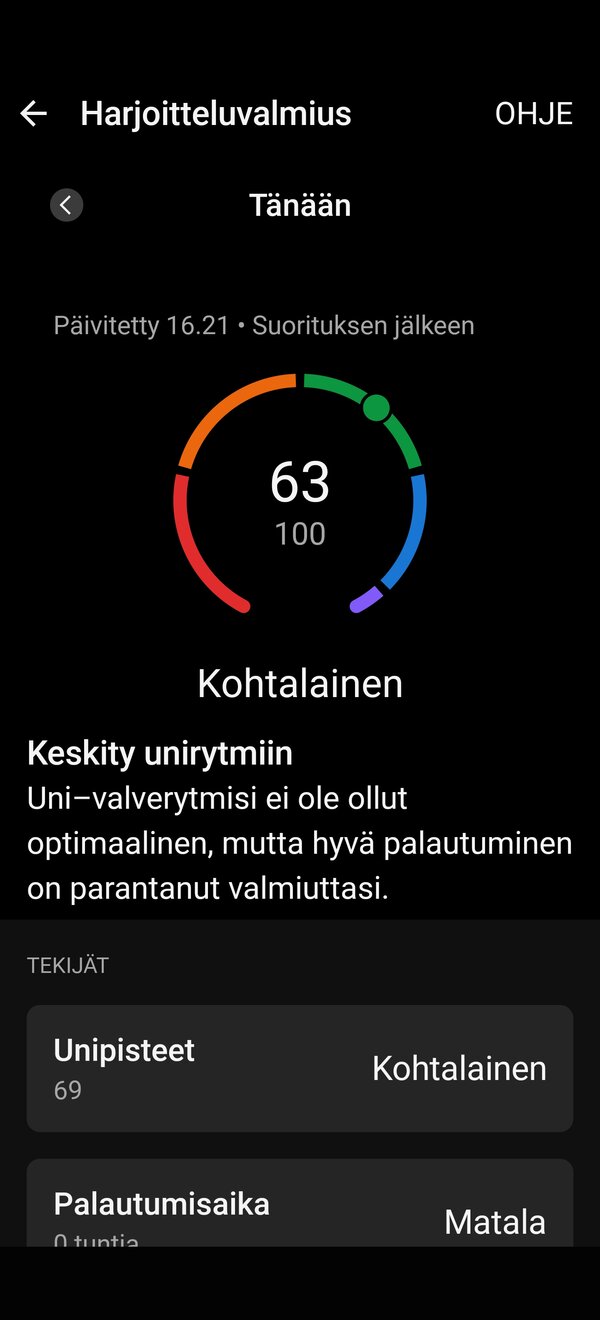 Garmin Connect, harjoitteluvalmius 1/2