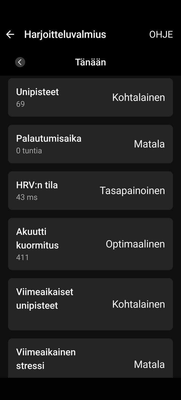 Garmin Connect, harjoitteluvalmius 2/2