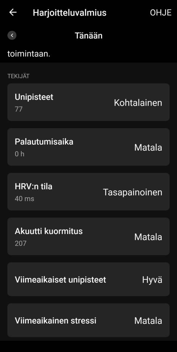 Harjoitteluvalmiuteen vaikuttavat tekijt