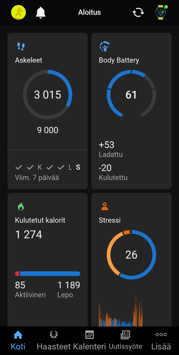 Garmin Connectin pnkym, 2/3